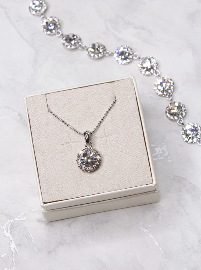 Halo Crystal Pendent Necklace - Silver